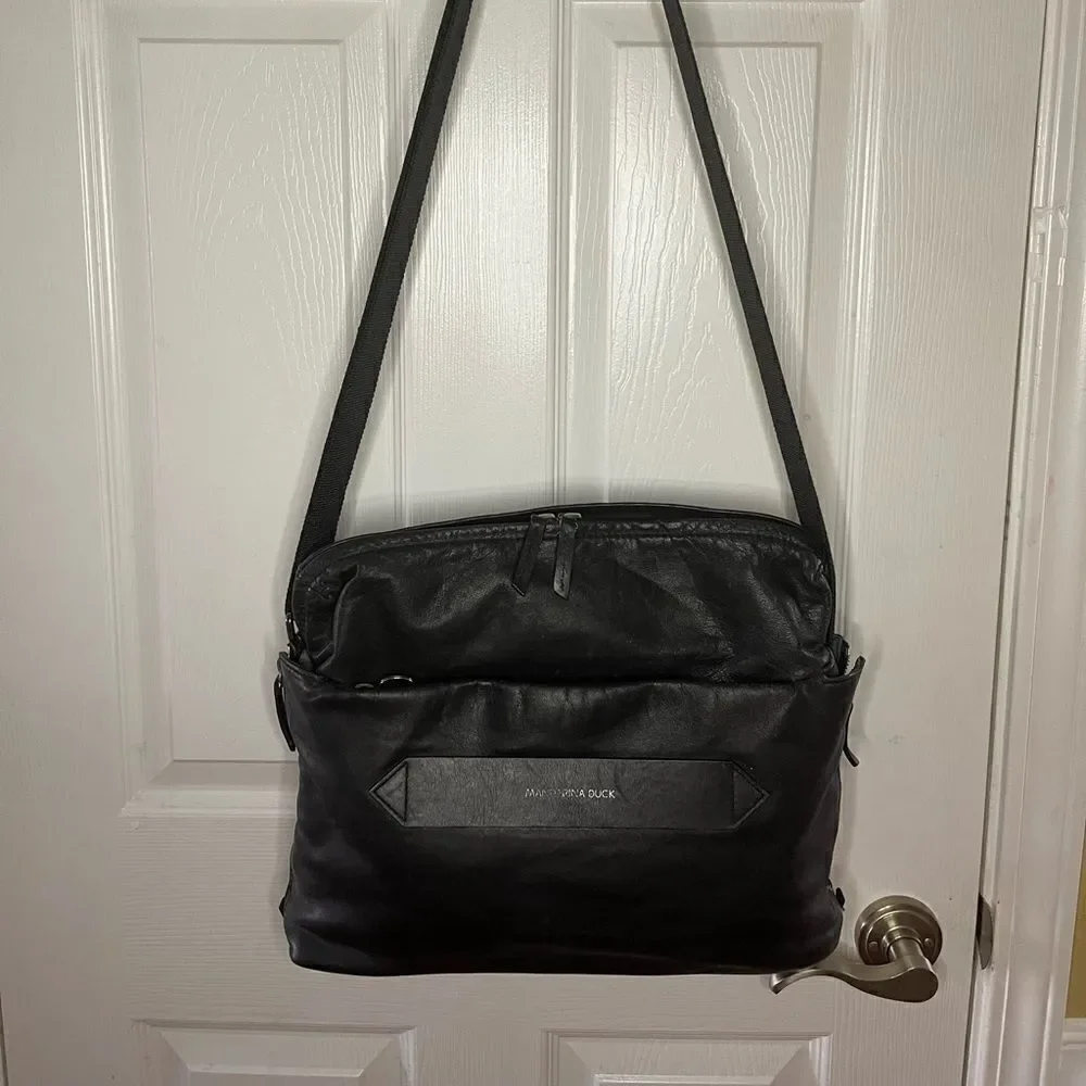 Mandarina Duck Soft Leather Black laptop,Computer office shoulder bag